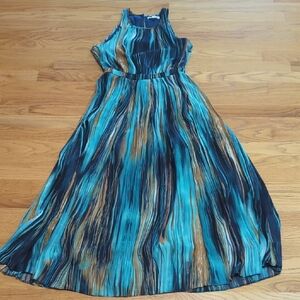 Blue, teal and brown long dress from Anthropologie